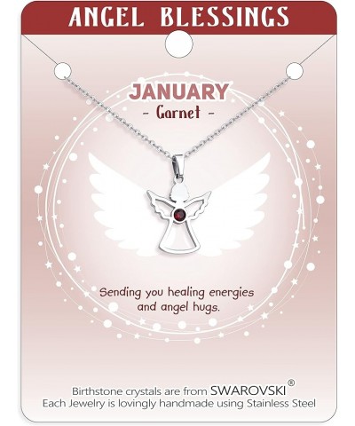 Angel Necklace with Birthstone for Women Cute Guardian Angel Pendant Necklace Stainless Steel Angel Wings Birthstone Necklace...