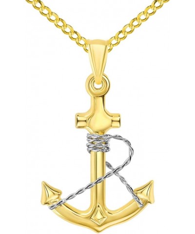 14k Two-Tone Gold Polished 3D Anchor with Rope Pendant with Cuban Curb Chain Necklace 24.0 Inches $124.25 Necklaces