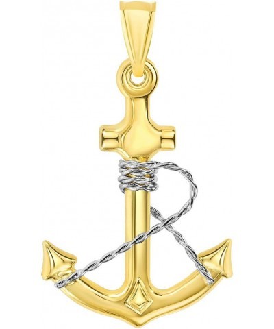 14k Two-Tone Gold Polished 3D Anchor with Rope Pendant with Cuban Curb Chain Necklace 24.0 Inches $124.25 Necklaces