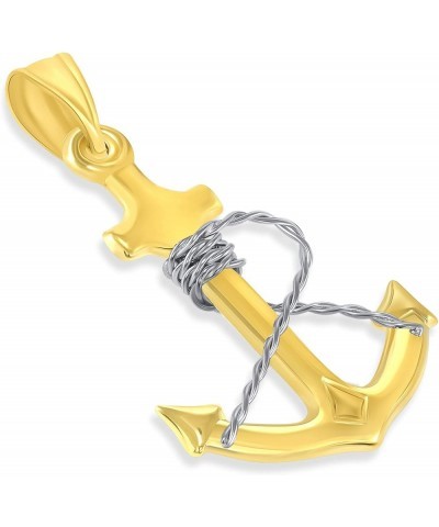 14k Two-Tone Gold Polished 3D Anchor with Rope Pendant with Cuban Curb Chain Necklace 24.0 Inches $124.25 Necklaces