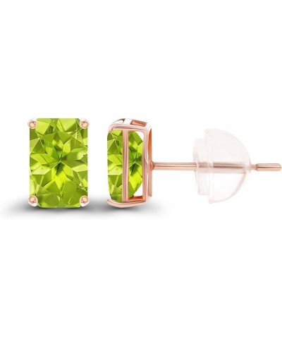 Solid 925 Sterling Silver Gold Plated 6x4mm Emerald Cut Genuine Birthstone Stud Earrings For Women | Natural or Created Hypoa...