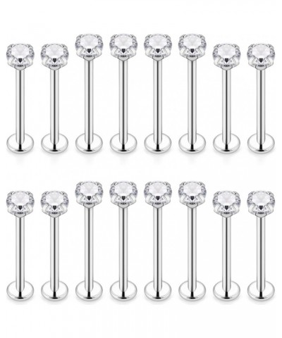 16G 14G Cheek Piercing Jewelry Stainless Steel Ashley Piercing Lip Jewelry Crystal Internally Threaded Dimple Studs Flat Tong...