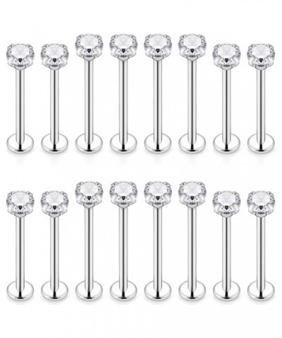 16G 14G Cheek Piercing Jewelry Stainless Steel Ashley Piercing Lip Jewelry Crystal Internally Threaded Dimple Studs Flat Tong...