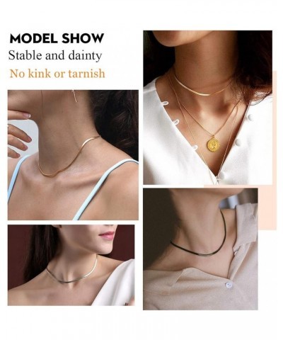 Stunning Choker Herringbone Chains for Women Stainless Steel 18K Gold/Rose Gold Plated Snake Chain Necklaces 3MM/5MM Width 12...