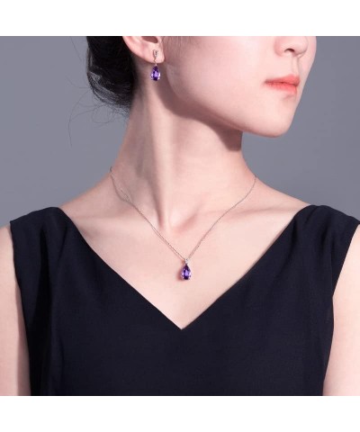 JIANGXIN 18"~20" Amethyst 925 Sterling Silver Pear Shape Pendant Necklace for Women V Shape Victory Jewelry Amethyst $18.00 N...