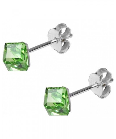 Stunning Colors of Green Light 3.5mm Square or Cube Shaped Prism on Sterling Silver Post Stud Earrings for Unique and Stylish...