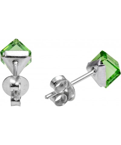 Stunning Colors of Green Light 3.5mm Square or Cube Shaped Prism on Sterling Silver Post Stud Earrings for Unique and Stylish...