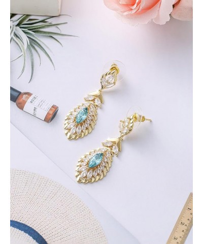 10 * 5MM Oval Austrian Crystal Dangle Earrings for Women Glod Plated Costume Jewelry Dec-Turquoise-14K Gold $11.26 Earrings