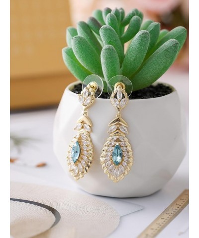 10 * 5MM Oval Austrian Crystal Dangle Earrings for Women Glod Plated Costume Jewelry Dec-Turquoise-14K Gold $11.26 Earrings