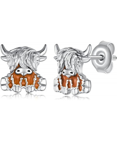 Highland Cow Earrings for Women 925 Sterling Silver Cow Stud Earrings Western Cowgirl Boho Cow Earrings Jewelry Gifts for Wom...