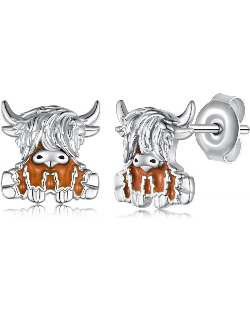 Highland Cow Earrings for Women 925 Sterling Silver Cow Stud Earrings Western Cowgirl Boho Cow Earrings Jewelry Gifts for Wom...