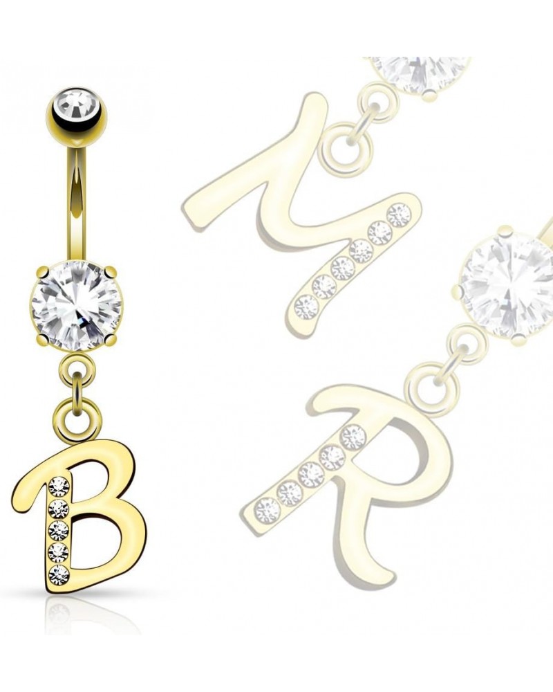 14k Gold Plated Initial Dangle Navel Belly Ring Plated over (316L) Surgical Steel 14g (1.6mm) (1 piece) (B/1/4) H $8.67 Body ...