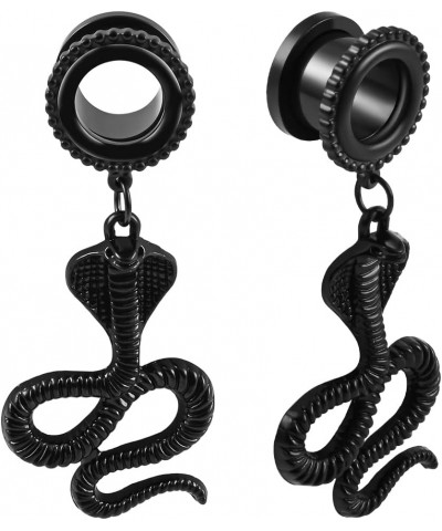 2PCS Cool Black Cobra Hanger Hypoallergenic Stainless Steel 2g 0g Plugs Ear Gauges Tunnels Piercing Expander Stretchers Fashi...