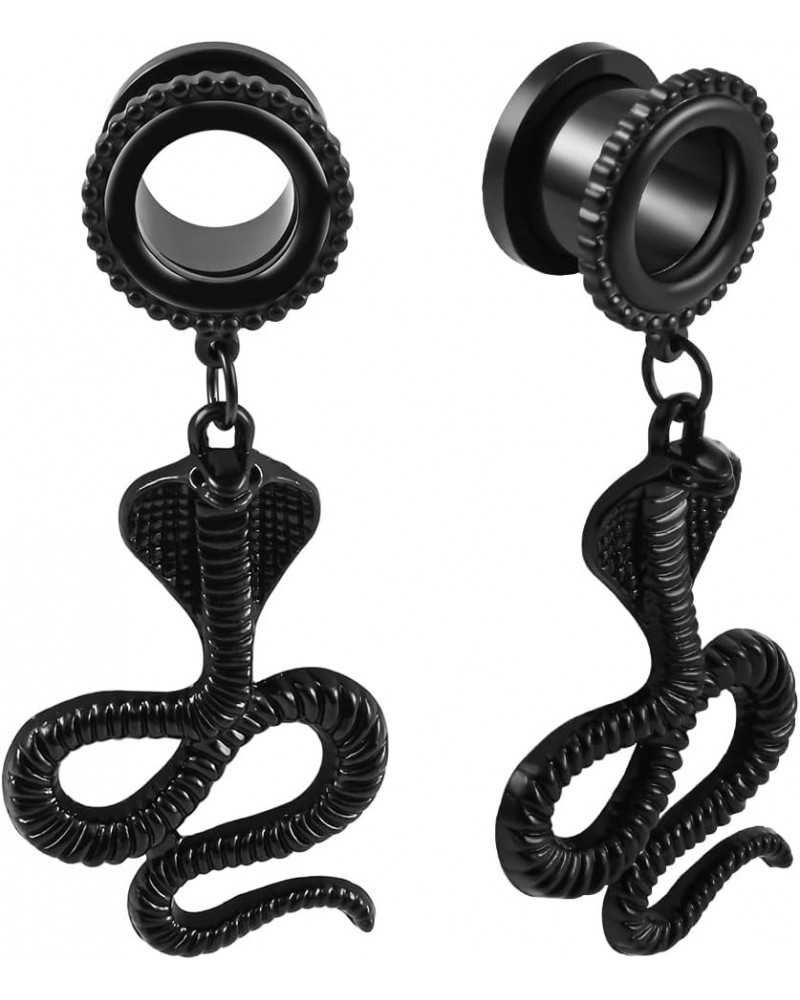 2PCS Cool Black Cobra Hanger Hypoallergenic Stainless Steel 2g 0g Plugs Ear Gauges Tunnels Piercing Expander Stretchers Fashi...