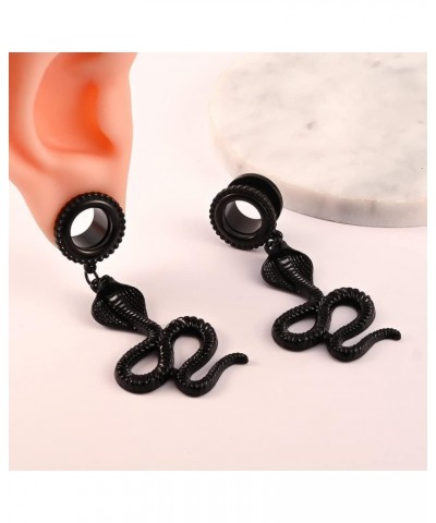 2PCS Cool Black Cobra Hanger Hypoallergenic Stainless Steel 2g 0g Plugs Ear Gauges Tunnels Piercing Expander Stretchers Fashi...