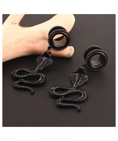 2PCS Cool Black Cobra Hanger Hypoallergenic Stainless Steel 2g 0g Plugs Ear Gauges Tunnels Piercing Expander Stretchers Fashi...