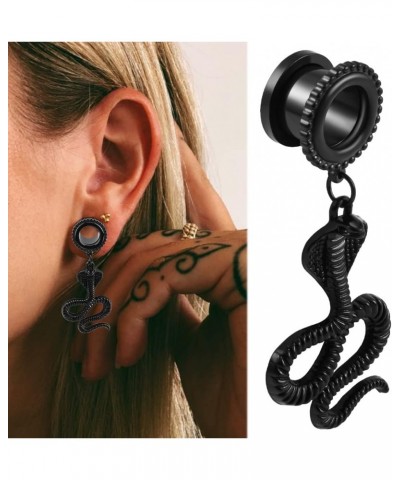 2PCS Cool Black Cobra Hanger Hypoallergenic Stainless Steel 2g 0g Plugs Ear Gauges Tunnels Piercing Expander Stretchers Fashi...