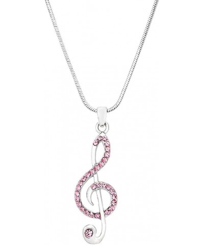 Music Note Pendant Necklace Rhinestone Crystal Rhodium High Polished Style 3 - Pink $8.31 Necklaces