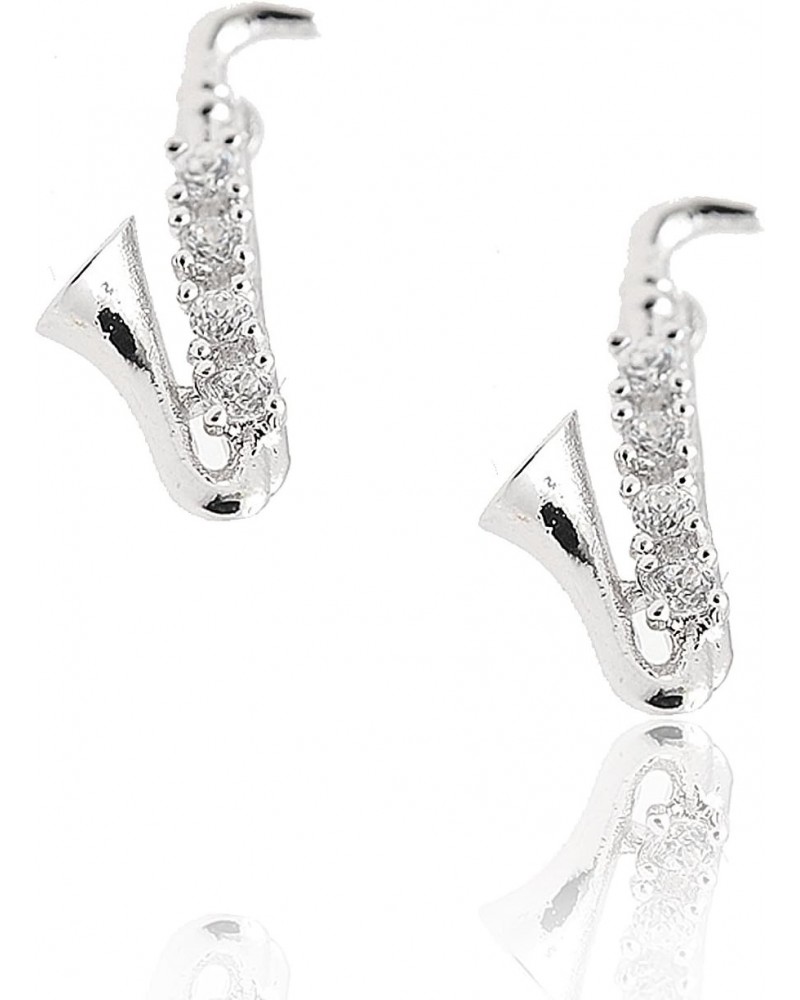 Silver Plated Pave Cubic Zirconia Musical Instrument Earrings (Saxophone) $9.51 Earrings