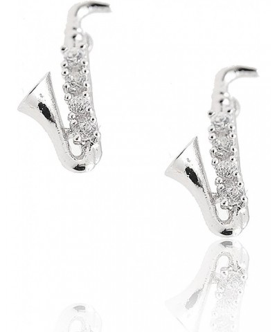 Silver Plated Pave Cubic Zirconia Musical Instrument Earrings (Saxophone) $9.51 Earrings