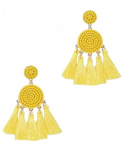 Beaded Tassel Earrings for Women Thread Fringe Drop Dangle Earrings Bohemia Statement Stud Earrings Yellow $8.50 Earrings