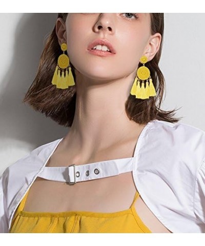 Beaded Tassel Earrings for Women Thread Fringe Drop Dangle Earrings Bohemia Statement Stud Earrings Yellow $8.50 Earrings