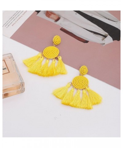 Beaded Tassel Earrings for Women Thread Fringe Drop Dangle Earrings Bohemia Statement Stud Earrings Yellow $8.50 Earrings