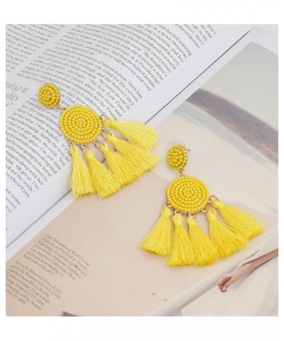 Beaded Tassel Earrings for Women Thread Fringe Drop Dangle Earrings Bohemia Statement Stud Earrings Yellow $8.50 Earrings