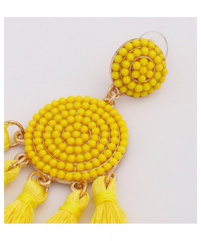 Beaded Tassel Earrings for Women Thread Fringe Drop Dangle Earrings Bohemia Statement Stud Earrings Yellow $8.50 Earrings