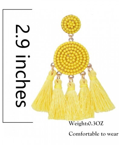 Beaded Tassel Earrings for Women Thread Fringe Drop Dangle Earrings Bohemia Statement Stud Earrings Yellow $8.50 Earrings