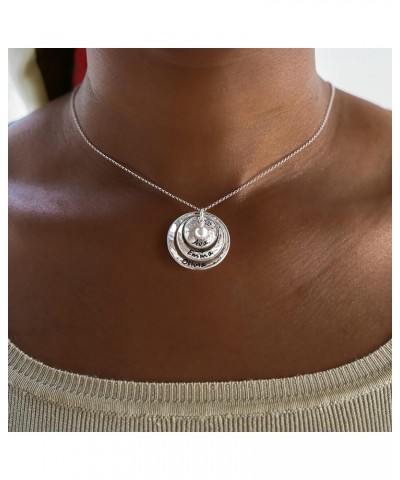 Tripio Personalized Sterling Silver Necklace with 3 Customizable Discs, Hand Finished and Adorned with a Swarovski Pearl. Cho...