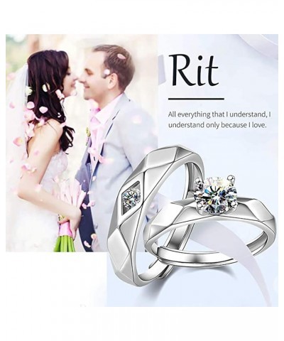 Fashion Couple Rings for Him and Her Set,Adjustable S925 Silver CZ, Matching Promise Ring Engagement Ring Wedding Ring Annive...