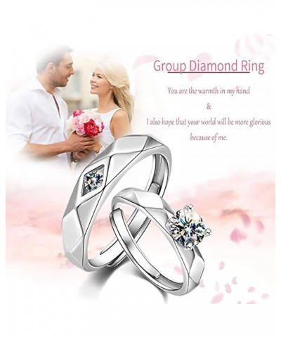 Fashion Couple Rings for Him and Her Set,Adjustable S925 Silver CZ, Matching Promise Ring Engagement Ring Wedding Ring Annive...