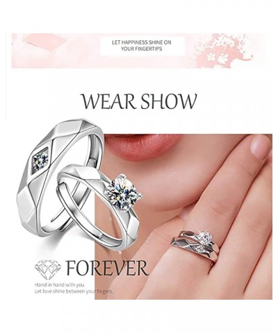 Fashion Couple Rings for Him and Her Set,Adjustable S925 Silver CZ, Matching Promise Ring Engagement Ring Wedding Ring Annive...