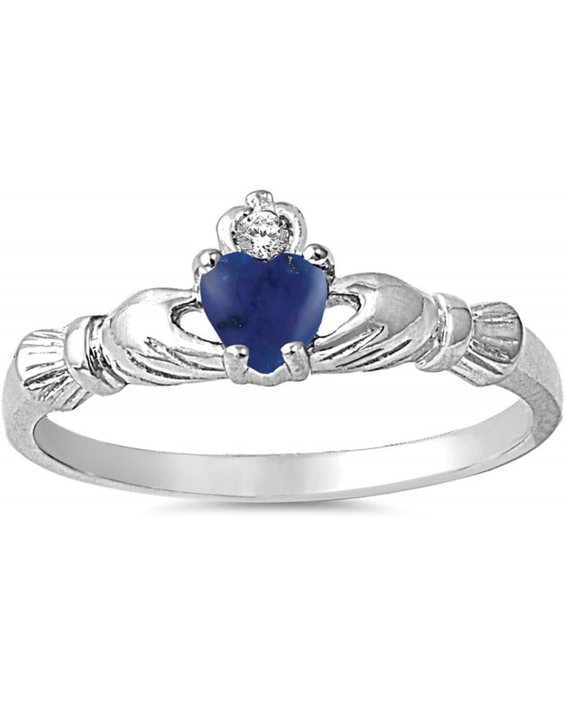 CHOOSE YOUR COLOR Sterling Silver Claddagh Heart Promise Ring Blue Natural Tanzanite $12.56 Rings