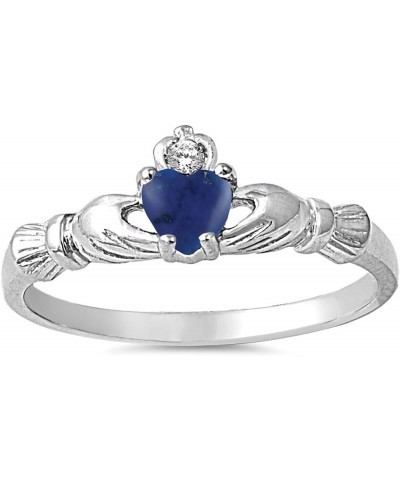 CHOOSE YOUR COLOR Sterling Silver Claddagh Heart Promise Ring Blue Natural Tanzanite $12.56 Rings