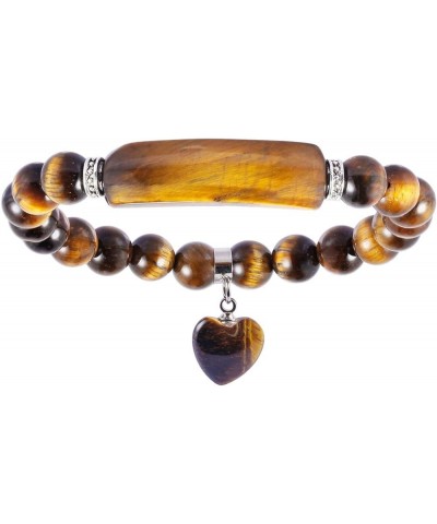 8MM Stretch Bracelets for Unisex, Healing Stone Bracelet with Dangle Heart Charm 7 6-tiger eye quartz $11.33 Bracelets