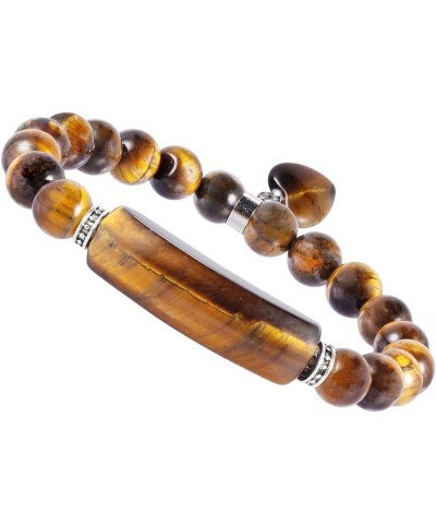 8MM Stretch Bracelets for Unisex, Healing Stone Bracelet with Dangle Heart Charm 7 6-tiger eye quartz $11.33 Bracelets