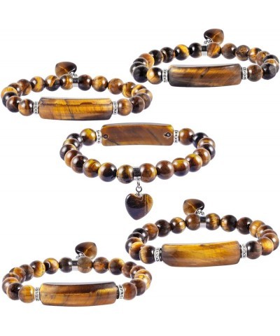 8MM Stretch Bracelets for Unisex, Healing Stone Bracelet with Dangle Heart Charm 7 6-tiger eye quartz $11.33 Bracelets