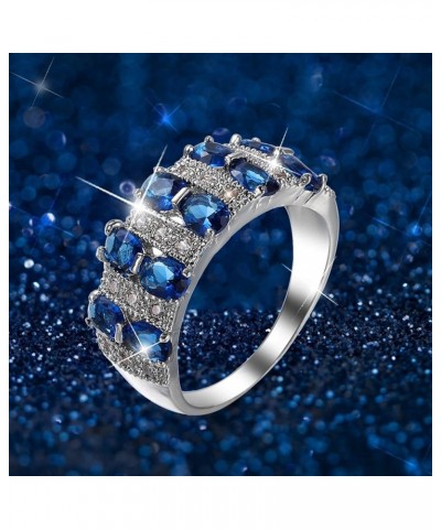 Friend Ring Silver Women Fashion Trend Single Full Diamond Zircon Ring Ladies Jewelry Nesting Rings for Women Blue $8.84 Rings