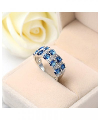 Friend Ring Silver Women Fashion Trend Single Full Diamond Zircon Ring Ladies Jewelry Nesting Rings for Women Blue $8.84 Rings