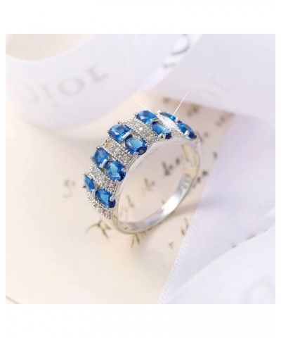 Friend Ring Silver Women Fashion Trend Single Full Diamond Zircon Ring Ladies Jewelry Nesting Rings for Women Blue $8.84 Rings