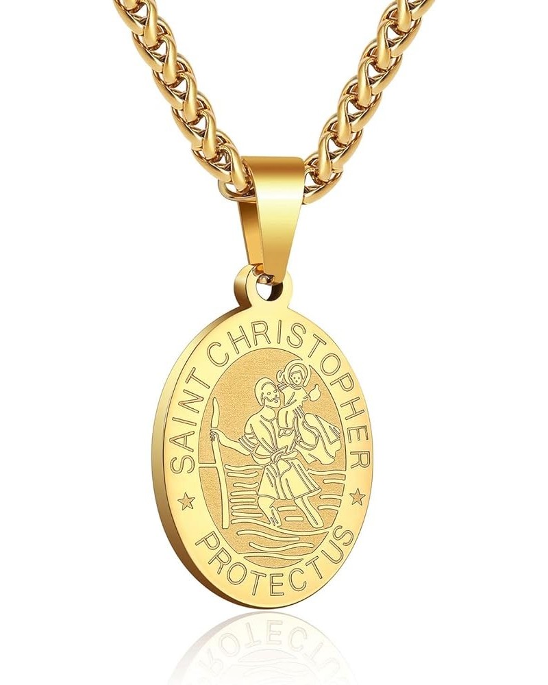 Saint St Michael/Christopher/Jude/Benedict/Joseph/Anthony Medal Necklace for Boys Men 24 In Religious gifts Gold saint christ...