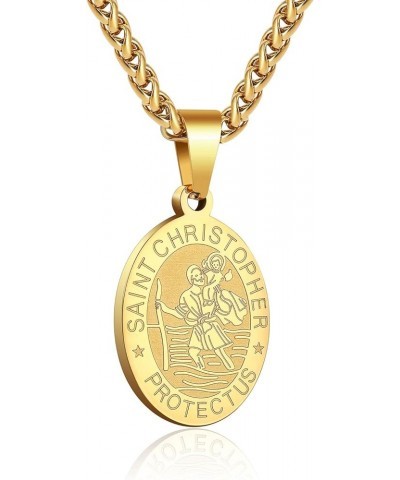 Saint St Michael/Christopher/Jude/Benedict/Joseph/Anthony Medal Necklace for Boys Men 24 In Religious gifts Gold saint christ...