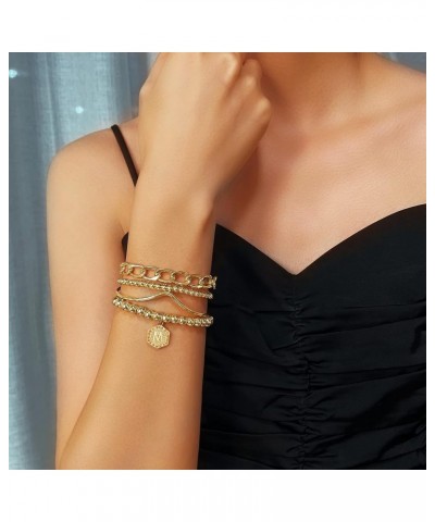 14K Gold Stackable Bead Bracelet Plated Chunky Stretch Bracelets for Women Gift with Initial Hexagon Pendant K $9.89 Bracelets