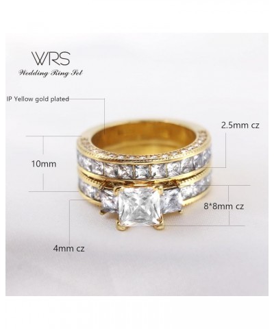 Two Rings His Hers Wedding Ring Sets Couples Matching Rings Women's 2pc Yellow Gold Plated Square CZ Wedding Engagement Ring ...