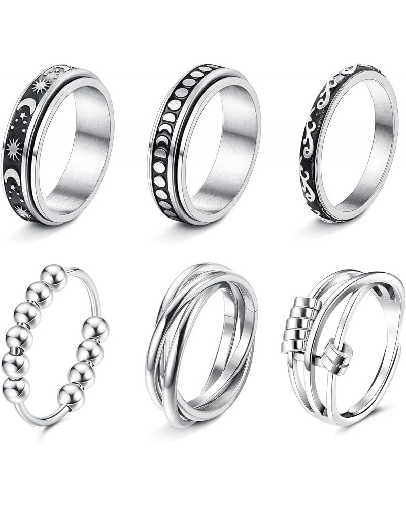 Stainless Steel Fidget Rings for Women Mens Spinner Rings Flower Moon Star Cool Anxiety Rings Stress Relieving Wedding Promis...