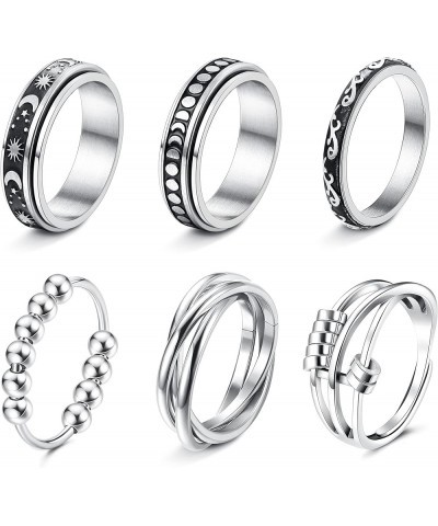 Stainless Steel Fidget Rings for Women Mens Spinner Rings Flower Moon Star Cool Anxiety Rings Stress Relieving Wedding Promis...