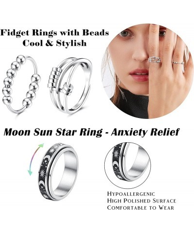 Stainless Steel Fidget Rings for Women Mens Spinner Rings Flower Moon Star Cool Anxiety Rings Stress Relieving Wedding Promis...