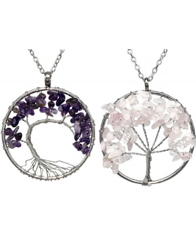 Two Handmade Tree of Life Multi Colors Crystal Gemstone Wire Braided Pendant Necklace Purple+ $8.00 Necklaces